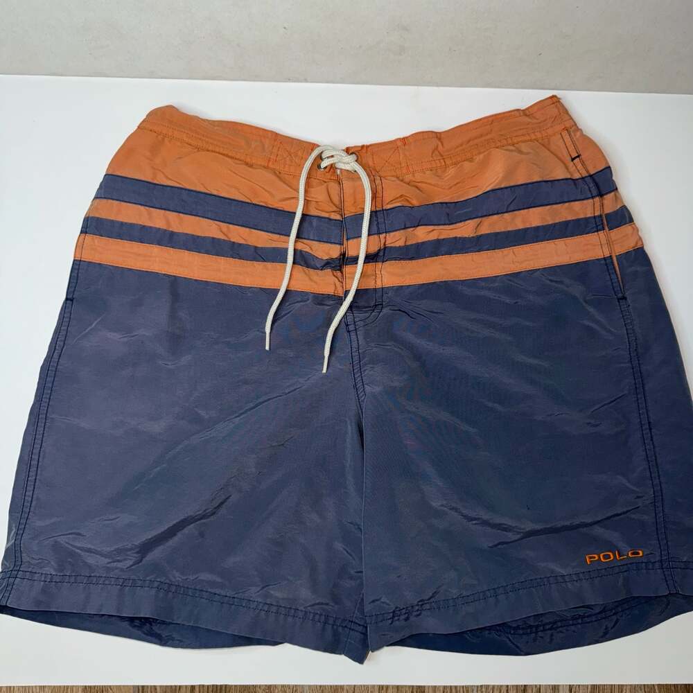 Polo Ralph Lauren Navy Blue and Orange Striped Swim Trunks Men’s Size Large